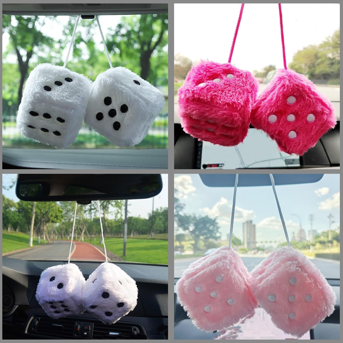 AIMALL 2PCS Plush Fuzzy Dice for Car Rearview Mirror, 2.95" Soft Touch Hanging Dice with Suction Cup, for Vehicles and Home - Black image number 4