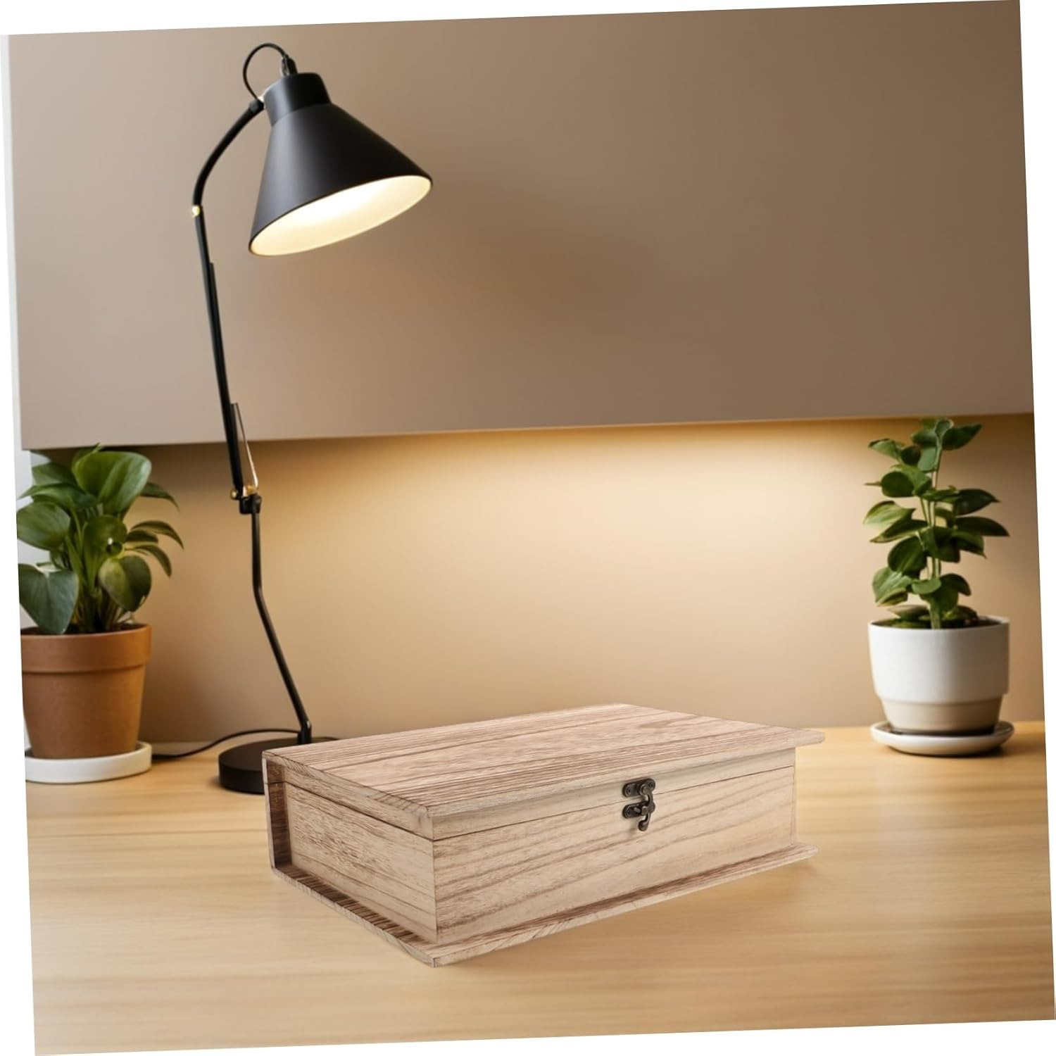 2Pcs Wood Jewelry Box Lid Keepsake Storage Treasure Chest Blank Wooden Trinket Cards Container Wooden Desktop Classic Book Shape Natural Wood Finish image number 5