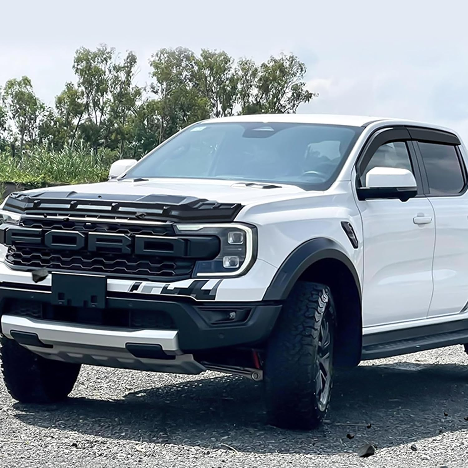 Bonnet Protector Weathershields Window Visor Set for Ford Ranger Next Gen 2022 2023 2024 2025 Accessories, Black Bonnet Protector Stone Guard Sun Rain Wind Deflector Guards