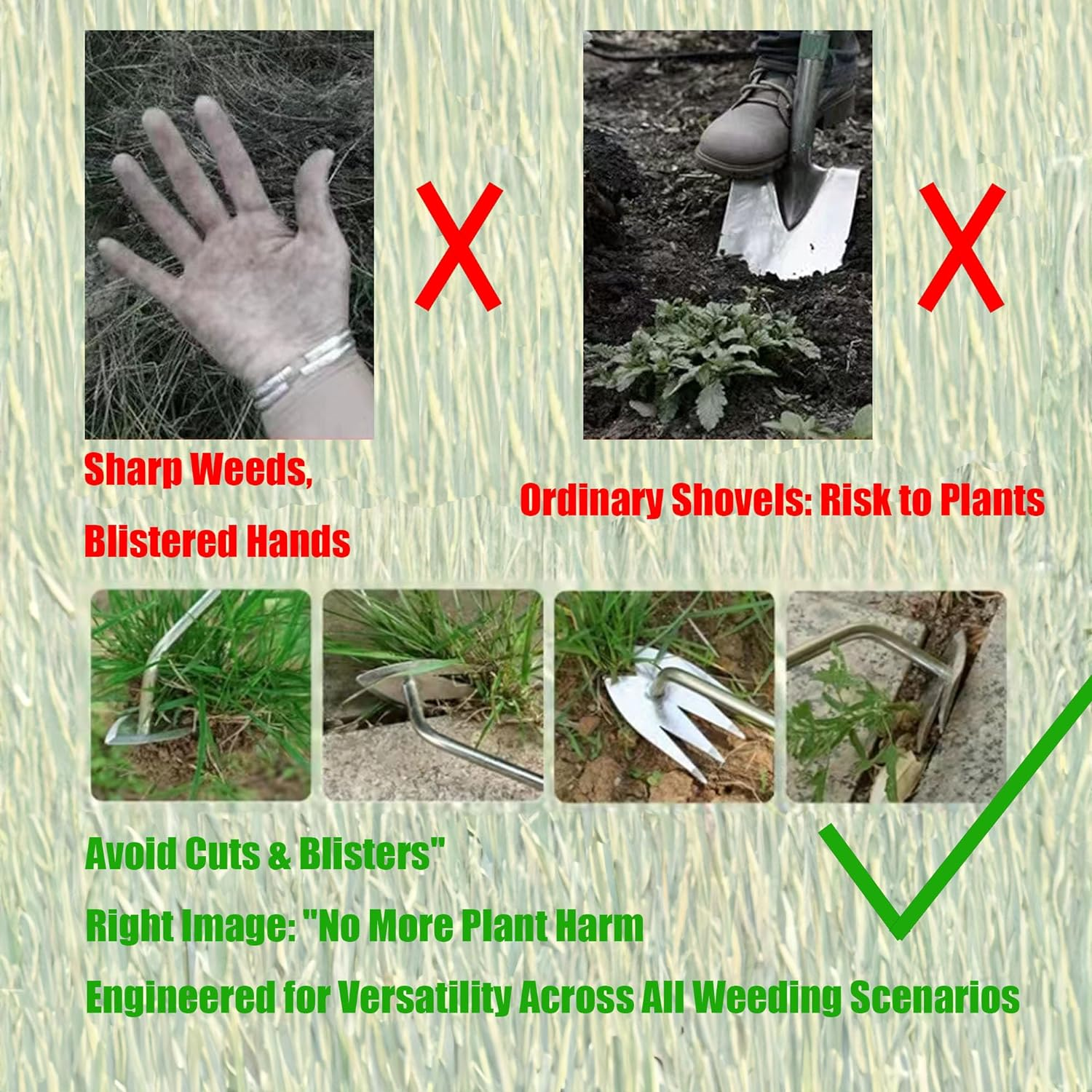 Hand Weed Puller Dual-Action 4-Claw Weeder with Ergonomic Grip Garden Tool Ideal for Garden Enthusiasts (Black) - Stainless Steel image number 4