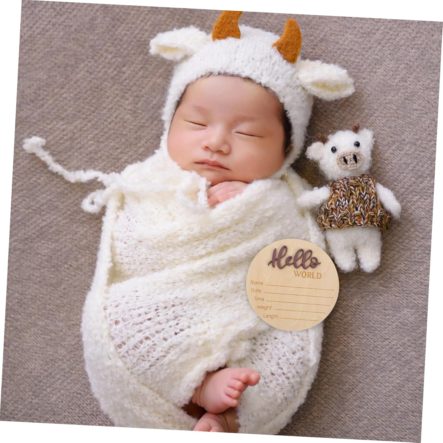 Wooden Birth Announcement Sign for Newborn round Baby Name Sign for Photography Prop Made of Natural Wood for Baby Shower and Keepsake image number 2