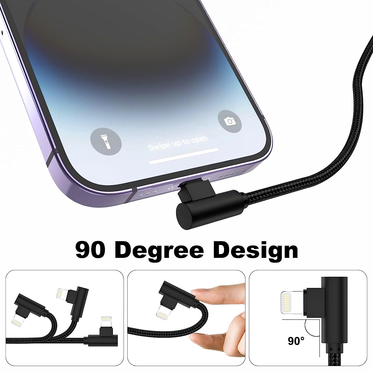 Osecet Iphone Charger 1Ft 90 Degree 2 Pack Mfi Certified Elbow Short Lightning Cable Right Angle Fast Charging Cord for Iphone 14 13 12 11 Pro X XS XR 8 plus 7 6 5 (Black,1 Foot) image number 6