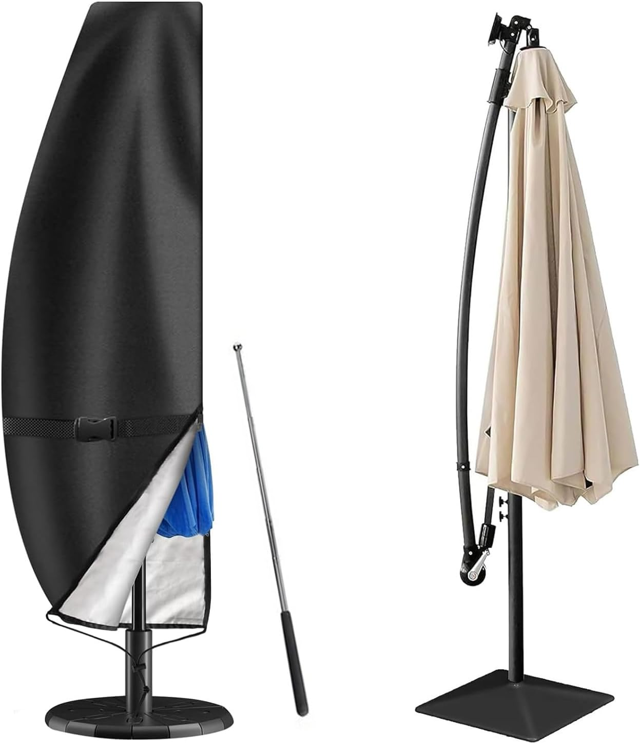 Umbrella Cover Waterproof Patio Offset Umbrella Cover Cantilever Outdoor Umbrellas Cover Parasol Covers with Zipper Fits for 8Ft to 12Ft Outdoor Umbrellas, Parasol Cover with Zip Shrink Drawstring image number 5