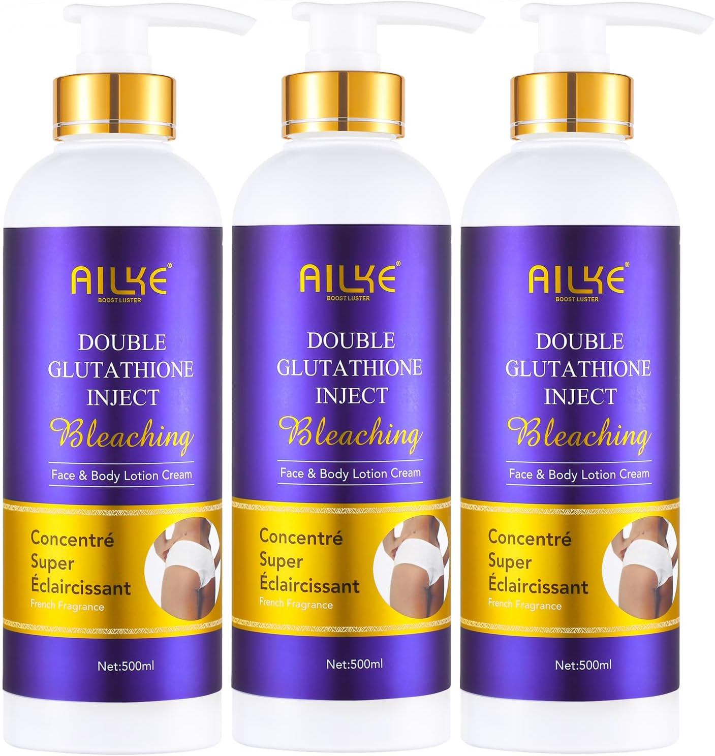 AILKE Double Glutathione Bleaching Body Lotion, Whitening, Even Skin Tone, Remove Dark Spots, with Niacinamide, Arbutin, Perfect for Black, Dark, Caramel Skin, 500Ml (Pack of 1)