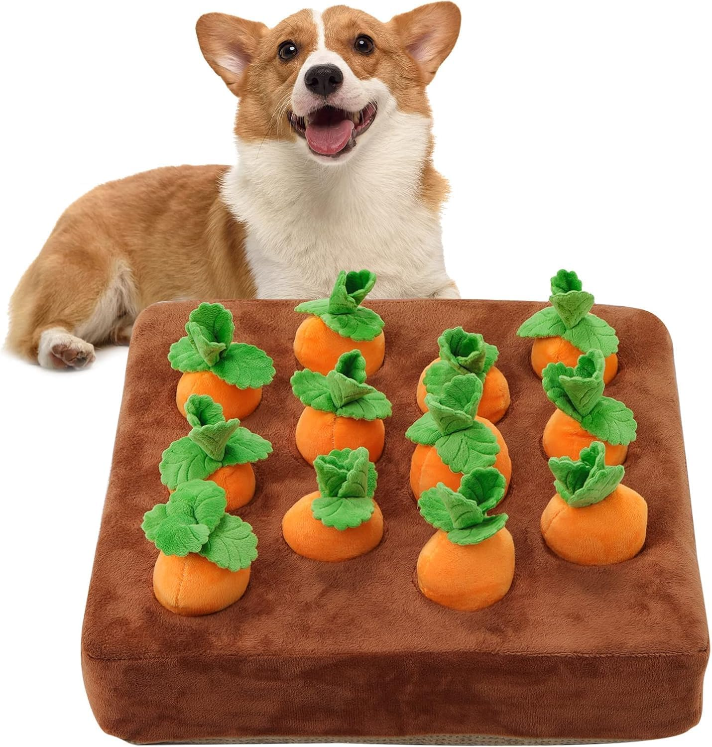 Mumoo Bear Interactive Dog Toys, Carrot Snuffle Mat for Dogs Plush Puzzle Toys 2 in 1 Non-Slip Nosework Feed Games Pet Stress Relief with 12 Carrots image number 2