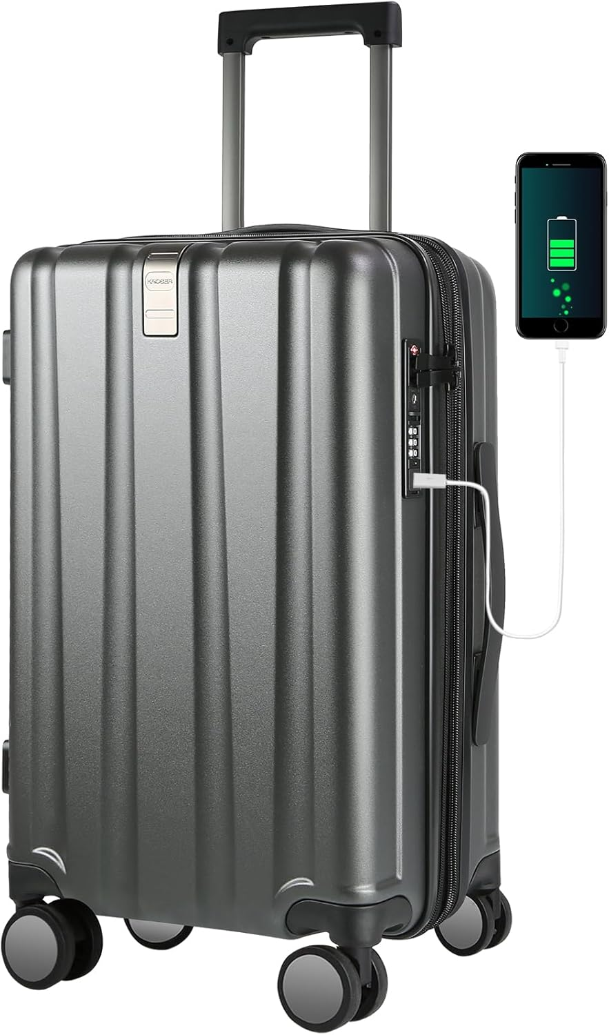 KROSER Carry on Luggage with Spinner Wheels & Built-In TSA Lock, Durable Suitcase Rolling Luggage, Black, Medium