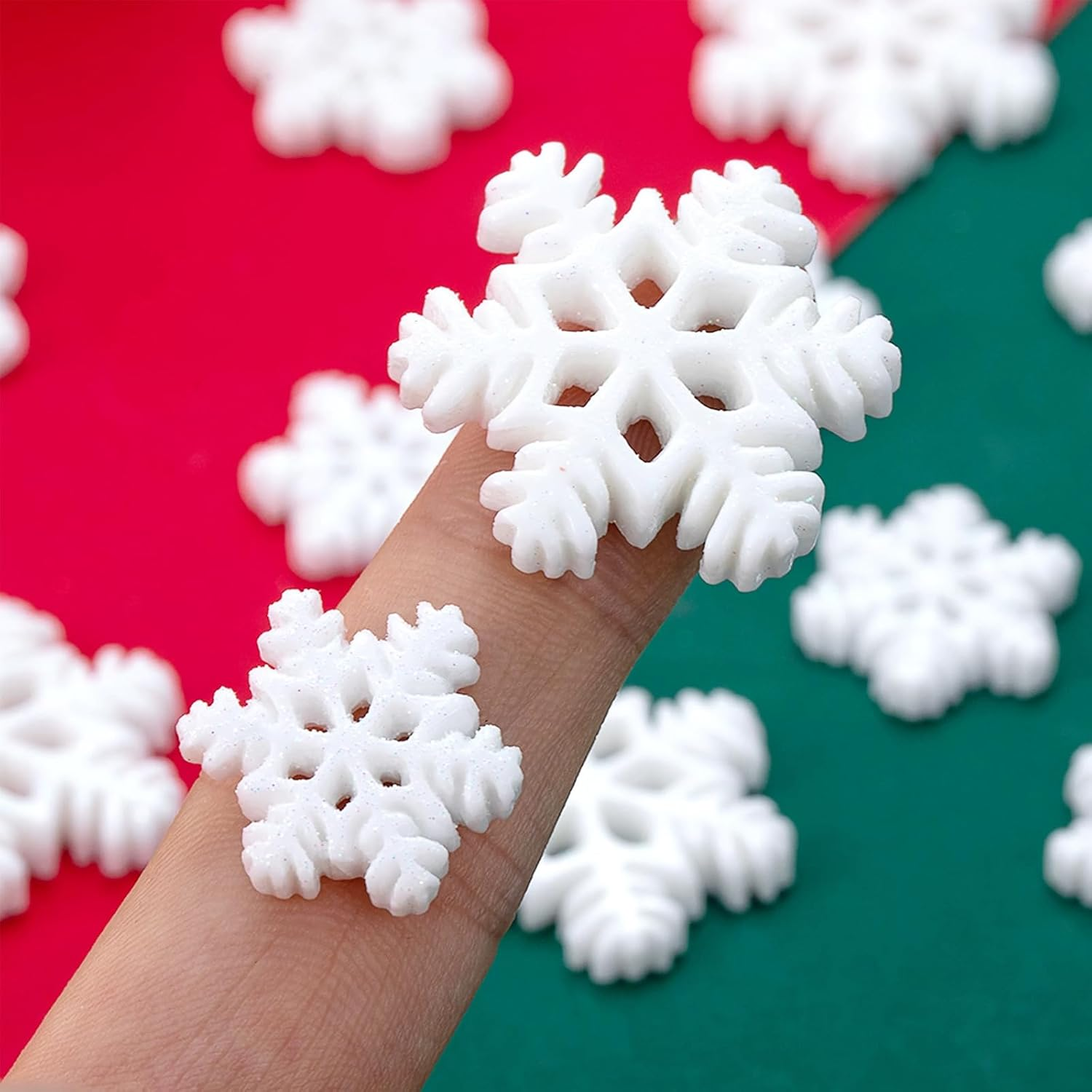 Small Snowflakes for Craft, 50 Pcs White Glitter Plastic Mini Snowflake for Scrapbook Embellishments, Christmas Embellishments, DIY Scrapbook Making, Craft Decoration image number 5
