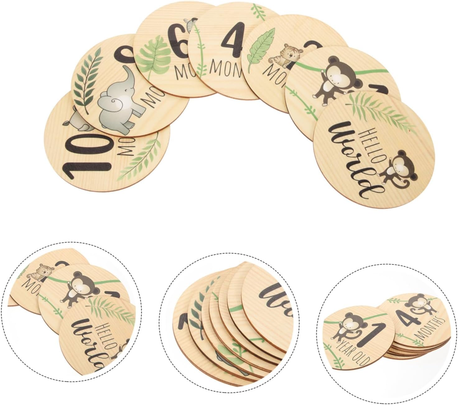 Toddmomy 7Pcs Wooden Milestone Cards Monthly Milestone Discs for Newborn Photography Creative Announcement Signs Safe and Smooth Design for Unique Growth Moments image number 2