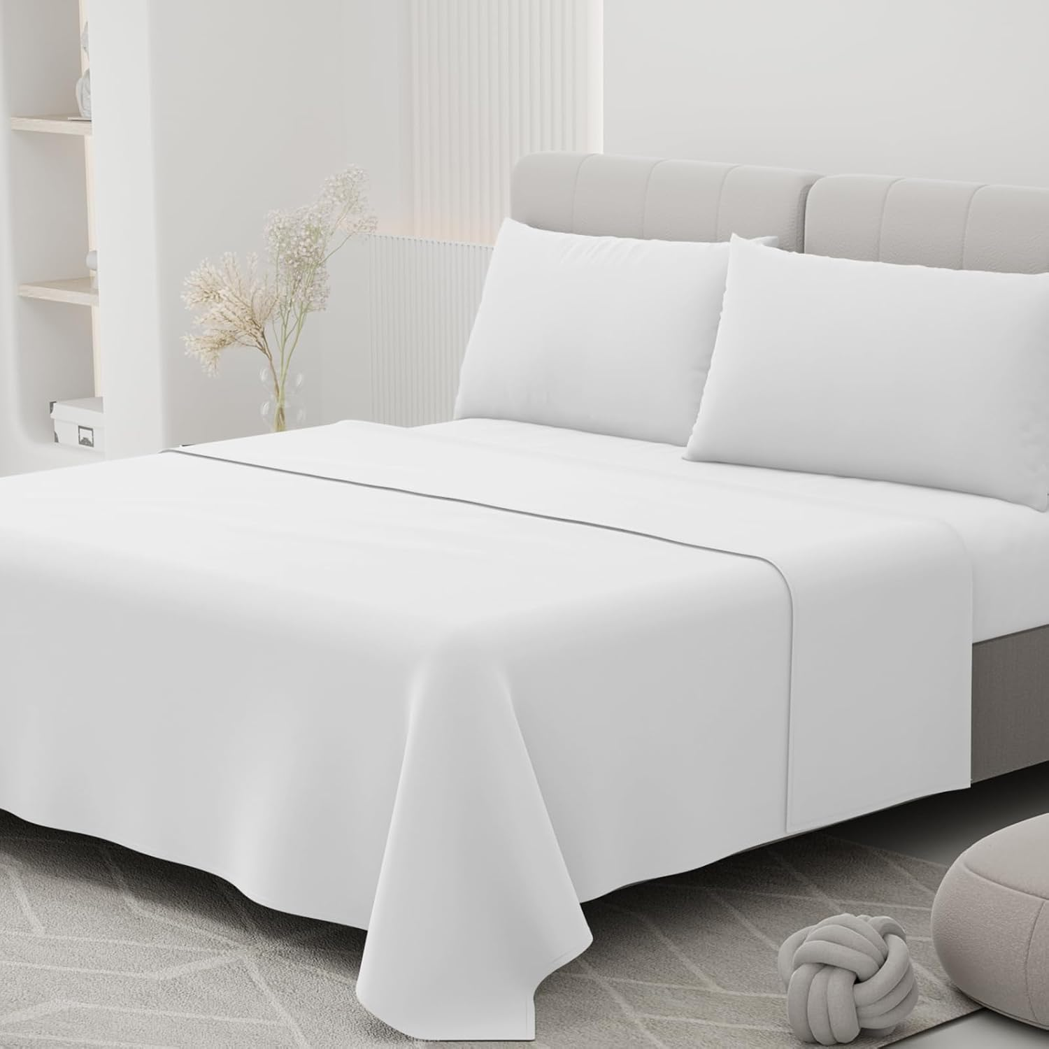 RUN HELIX 4 Pieces King Bed Sheet Set - Ultra Soft Microfibre Fabric Fitted Sheet with 35Cm Deep Pocket, Mattress Protector, Easy Care, Wrinkle Free, Fitted Sheet & Flat Sheet & 2 Pillowcases, White image number 4