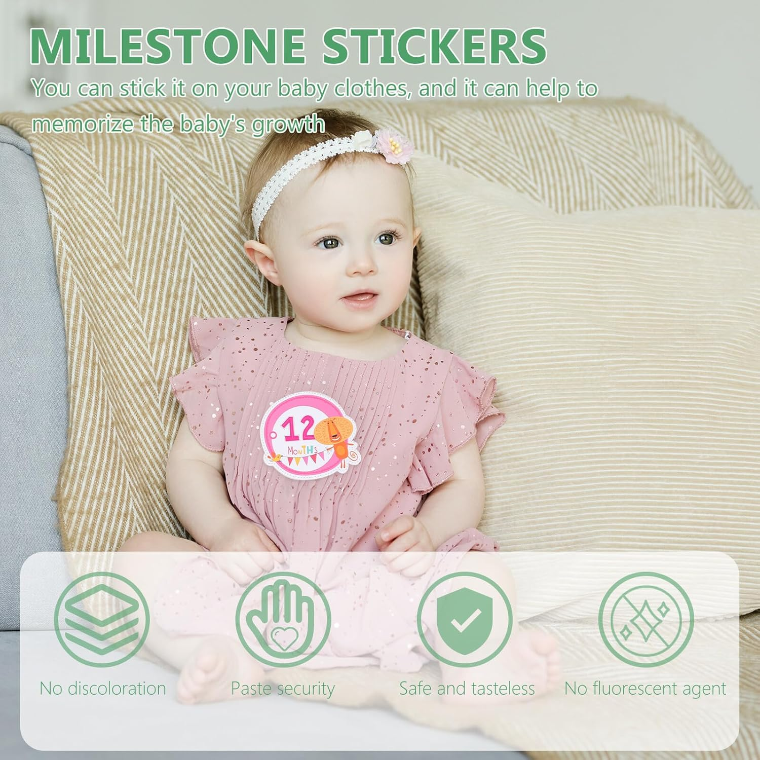 12Pcs Monthly Milestone Stickers Newborn Photo Props Month Label Paper for Newborn Supplies and Pregnancy Photography image number 1