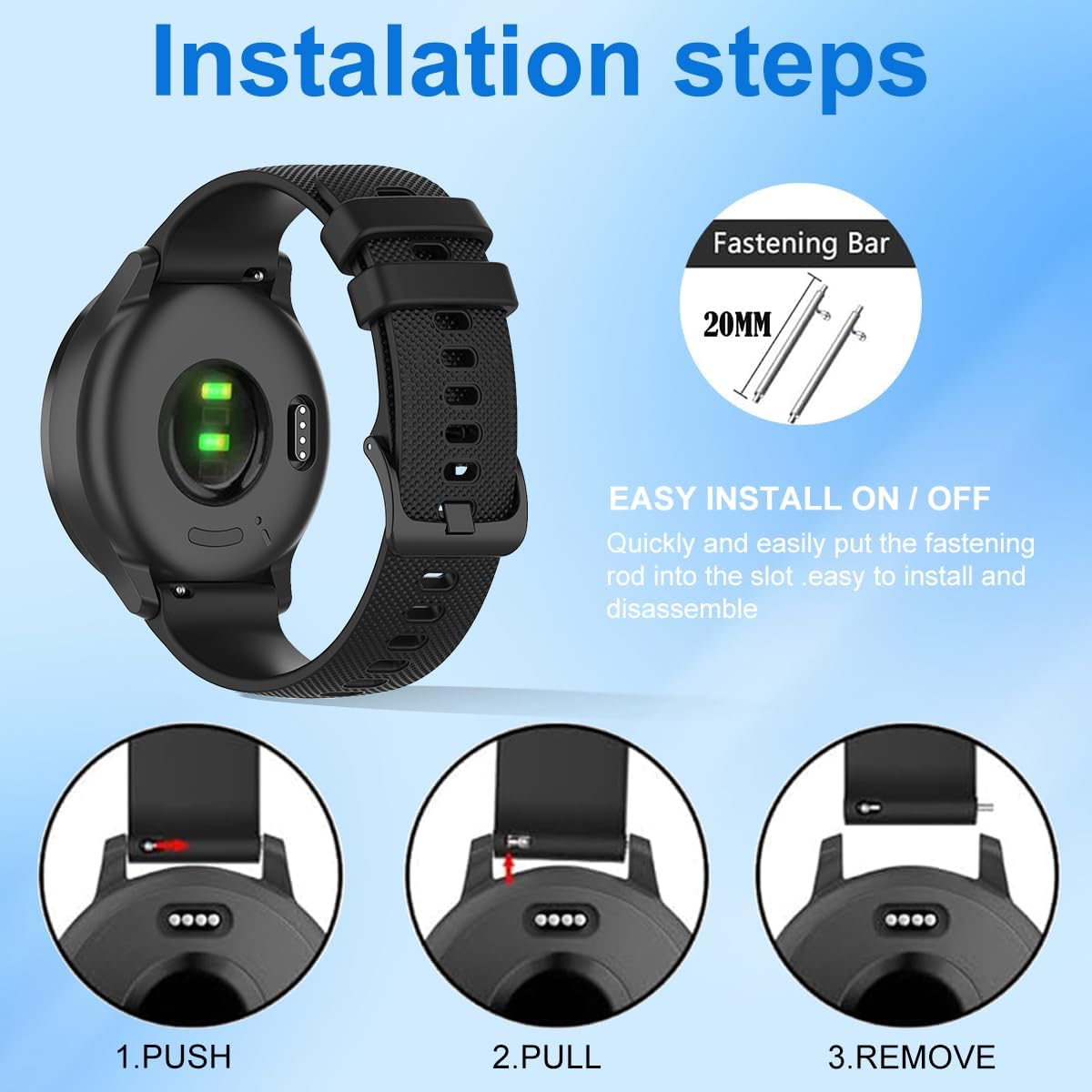T Tersely Sports 20Mm Band for Garmin Forerunner 245/645,Vivoactive 6/5,Venu SQ 2/SQ/2 Plus,Vivoactive 3/3 Music,Forerunner 55/158/245 Music/645 Music/Vivomove Trend/Hr Sport/Luxe/Style Smartwatch image number 3