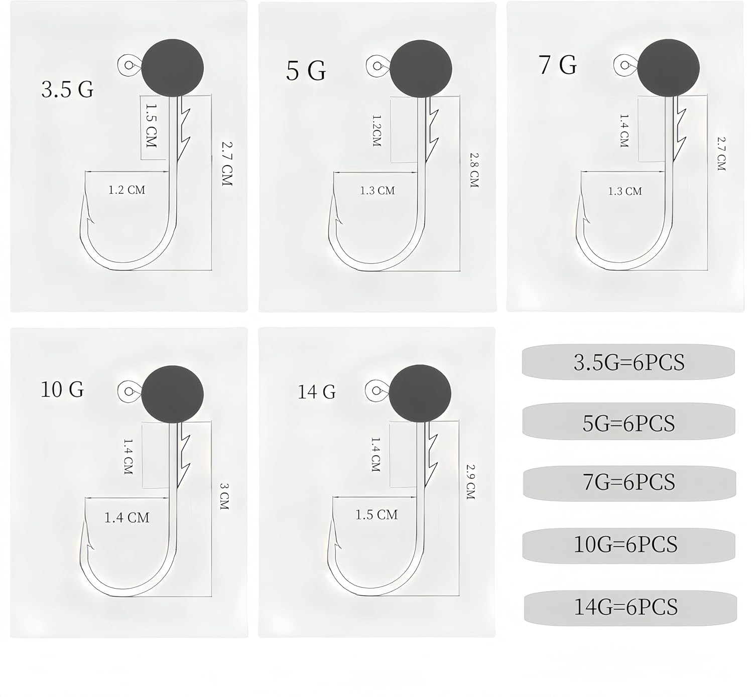 DAYUYUE Fishing Jig Heads Soft Lure Hooks 30Pcs 3.5G 5G 7G 10G 14G Include Plastic Tackle Box Fishing for Freshwater Saltwater