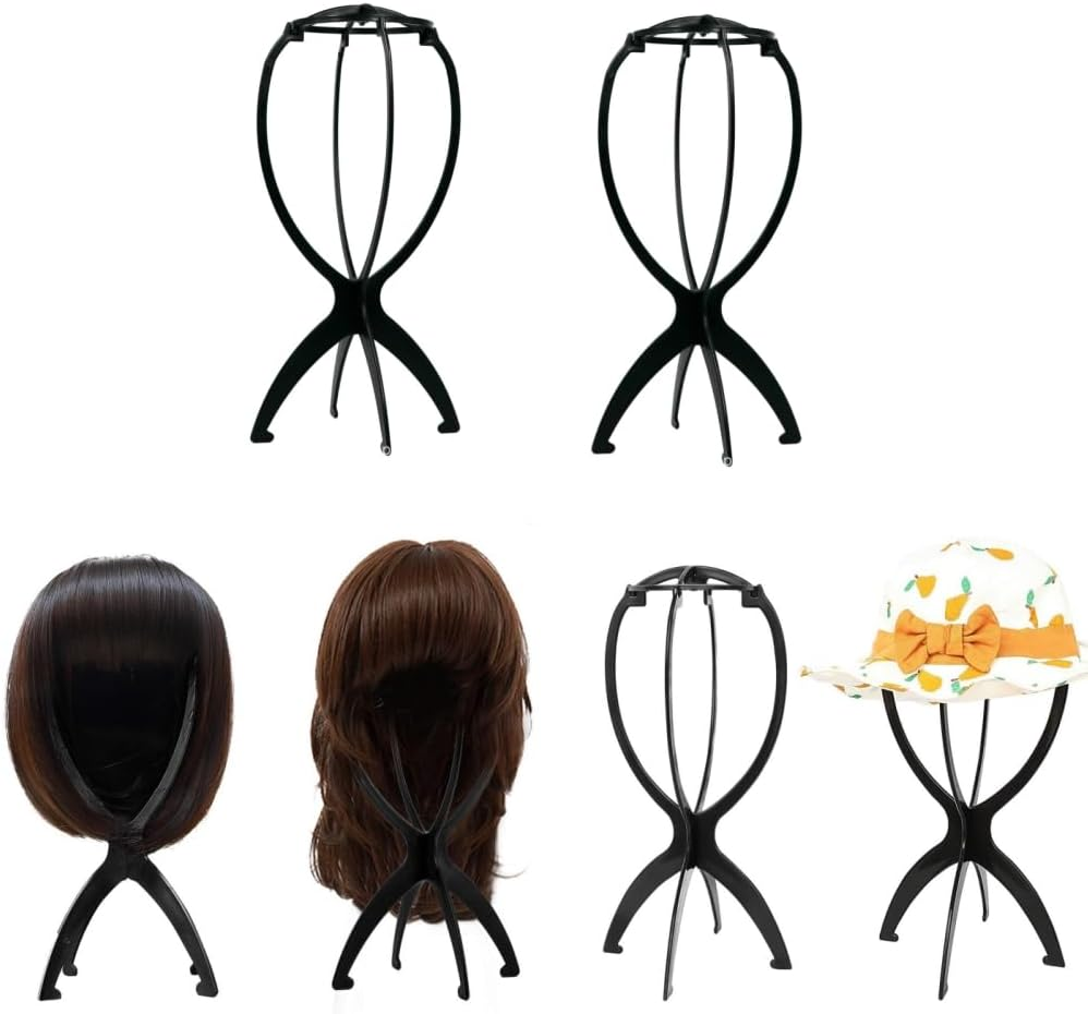 Changyeah Wig Stand 13.8 Inches Wig Holder,2 Pcs Stand Stable Wig Holder Durable Folding Hat Cap Display Tool Wig Hair,Collapsible Wig Dryer, Durable Wig Holder, Travel Wig Stands (Black)
