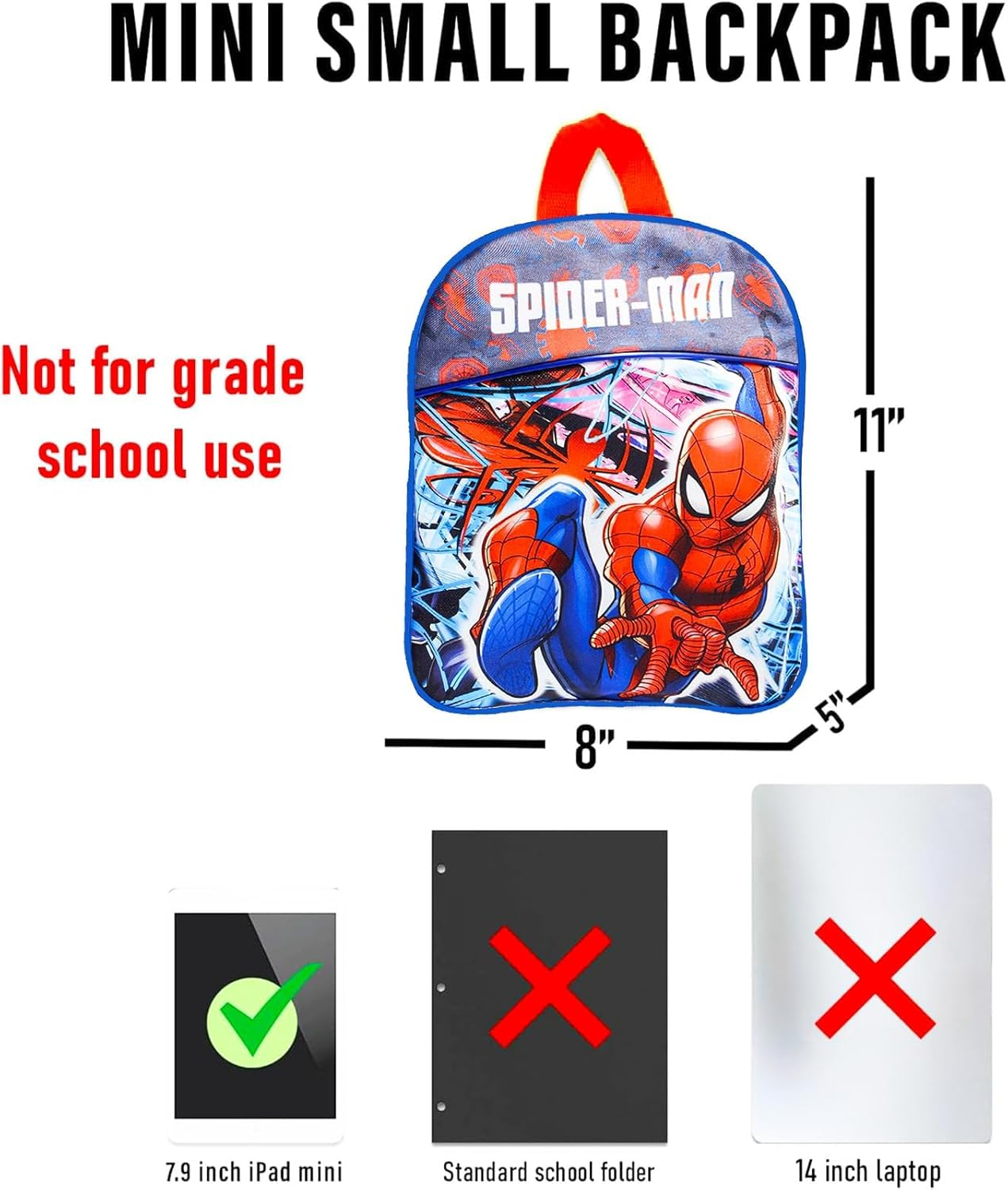 Marvel Spiderman Mini Backpack for Boys, Kids ~ 4 Pc Bundle with 11" Spiderman School Bag for Kids, Water Pouch, Stickers, and More | Spiderman Preschool Supplies image number 4