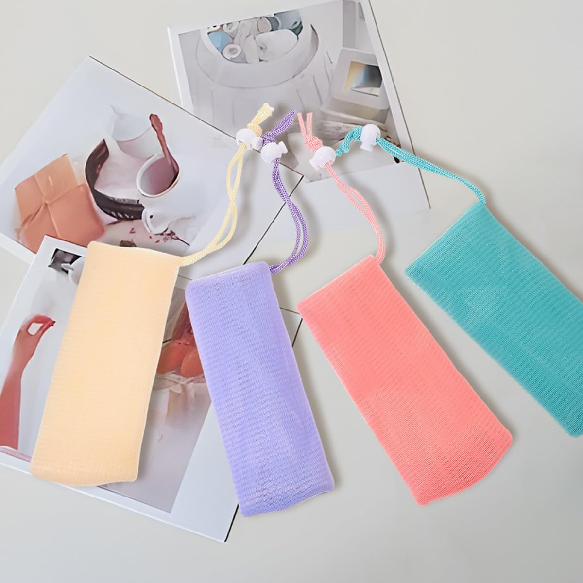 CONGARTENO 4Pcs Soap Foaming Mesh Bags for Bathroom Home Accessory Thickened Soap Saver Pouches for Face Washing and Bathing Portable Lightweight Shampoo Bar Storage image number 1