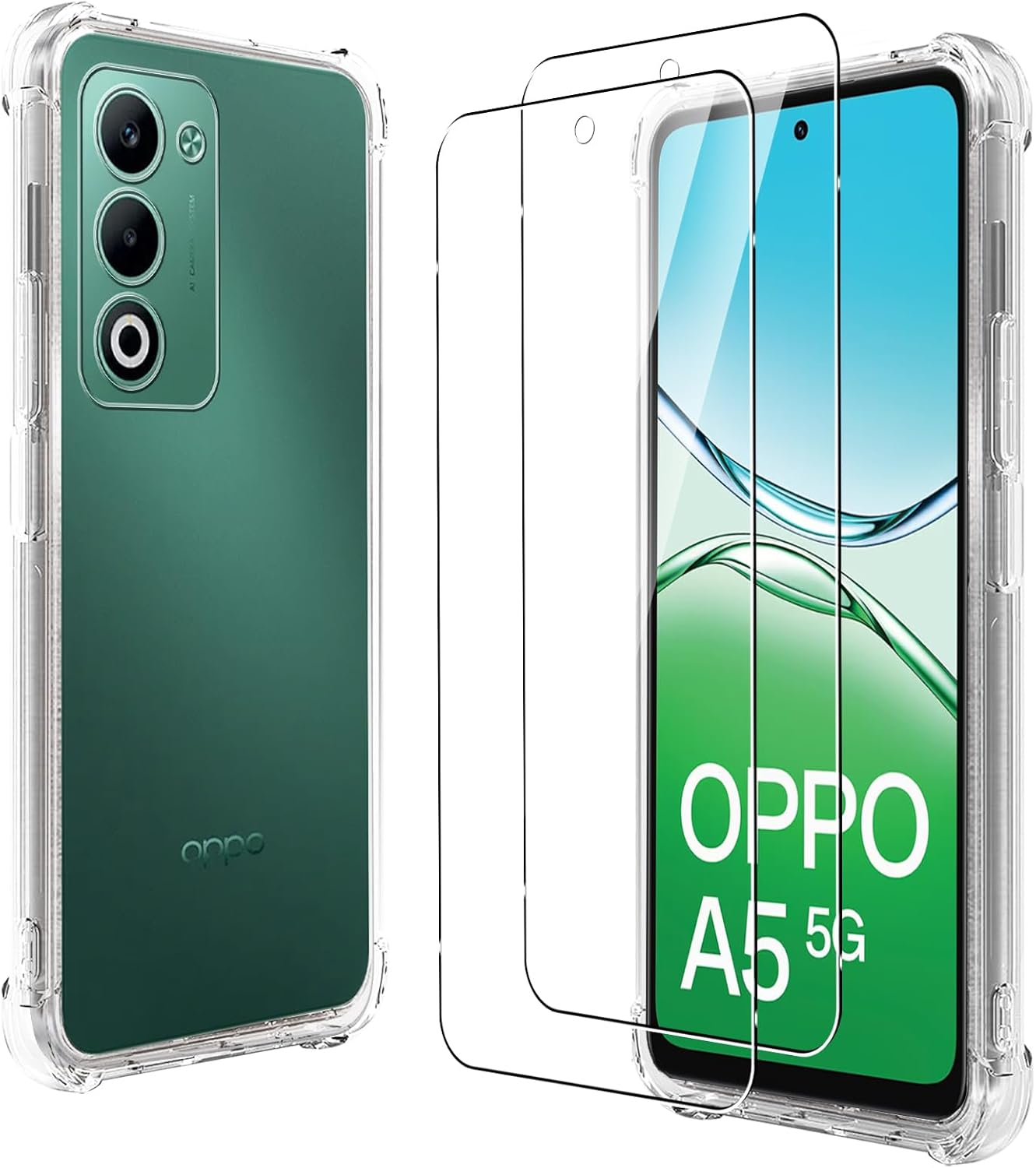CONAPIKA Case for Oppo A5 5G with 2 Tempered Glass, Crystal Clear Anti-Scratch Soft TPU Phone Cover Reinforced Corner Ultra Slim Shockproof Drop Protection Transparent Protective Tough Shell image number 5