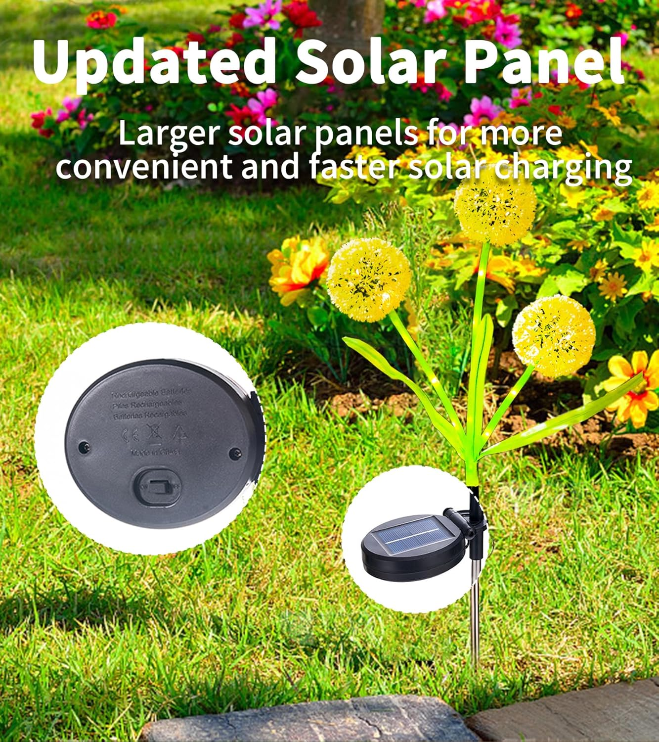 Solar Garden Lights, 2 Pack Solar Flower Lights with 6 Dandelion, Waterproof Solar Powered Lights, Garden Solar Yard Lights Flower, Solar Lights Outdoor, Solar Lights for Patio, Yard image number 2