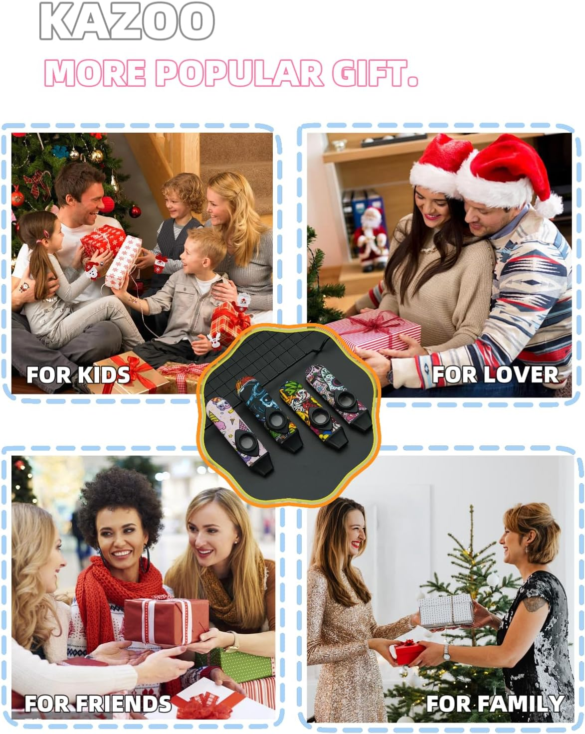 Kazoo Wind Instrument Professional ABS Resin Kazoo Adjustable Tone Play Alone or Various Musical Instruments with 5 Flute Diaphragms and Sling Suitable for Children Adults Music Enthusiasts (Graffiti)