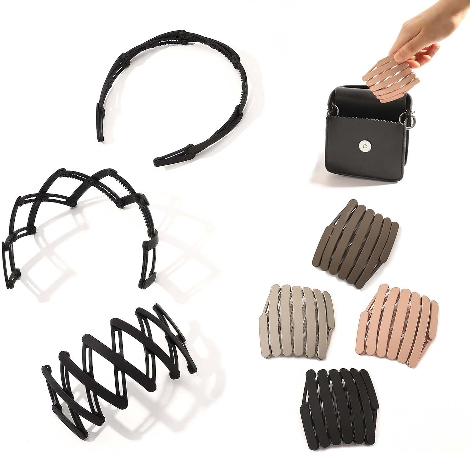 Inateannal 5Pcs Retractable Headbands Non-Slip Hair Band with Teeth Combing Portable Wavy Head Bands Foldable Plastic Headwear Hair Accessories for Women Girls image number 5