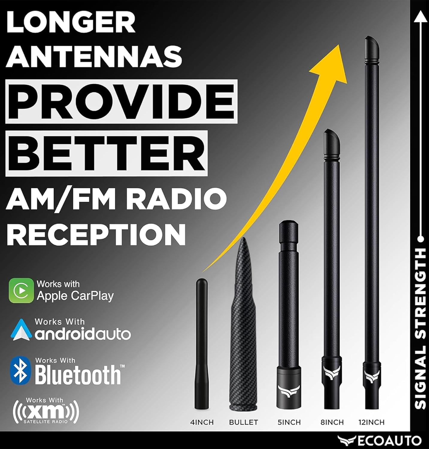 Ecoauto Bullet Antenna Replacement for Dodge Ram & Ford F150 F250 F350 Super Duty Ford Raptor Bronco Trucks - Anti-Theft Design - Radio Antenna for Truck 1990 - Current (Carbon Fiber) - American Flag image number 7