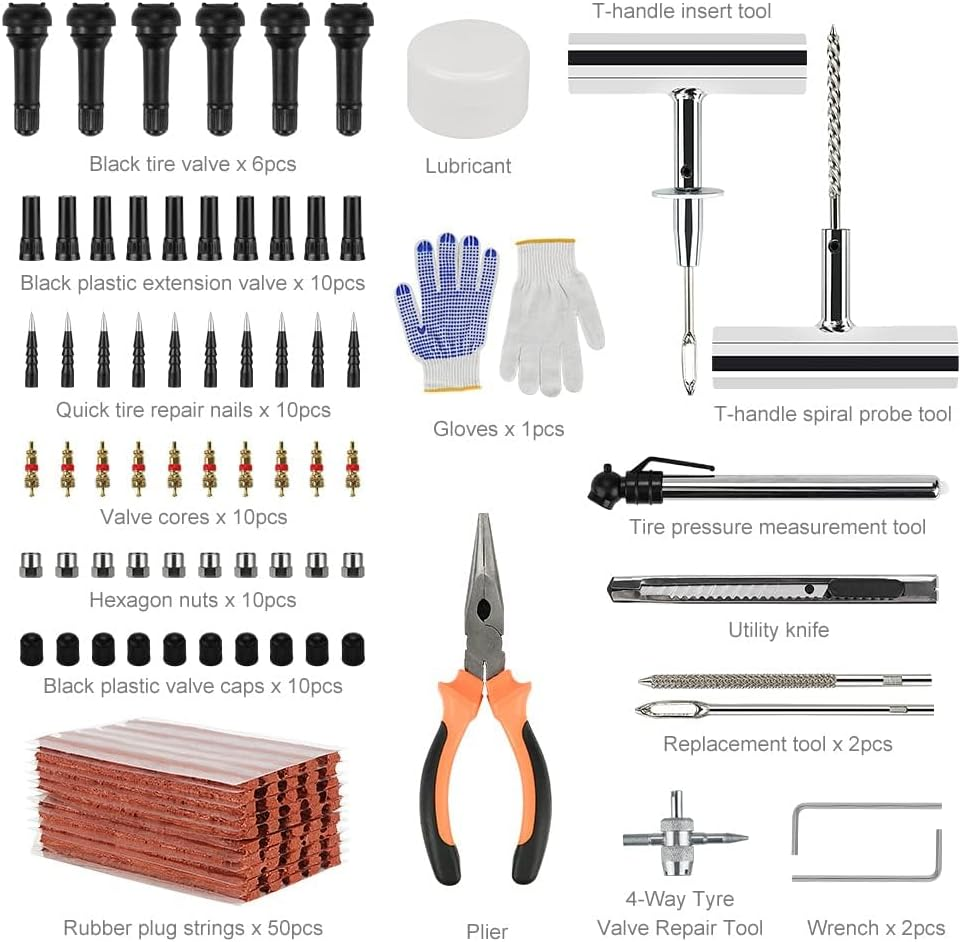 ZANZER Tyre Repair Kit- 120 Pcs Car Tyre Puncture Repair Kit, Heavy Duty Flat Tyre Emergency Repair Tool Kit W/Tire Plugs,Strips,Tyre Valves Tools - Value Pack for Auto Car Van Truck Motorcycle Etc image number 5
