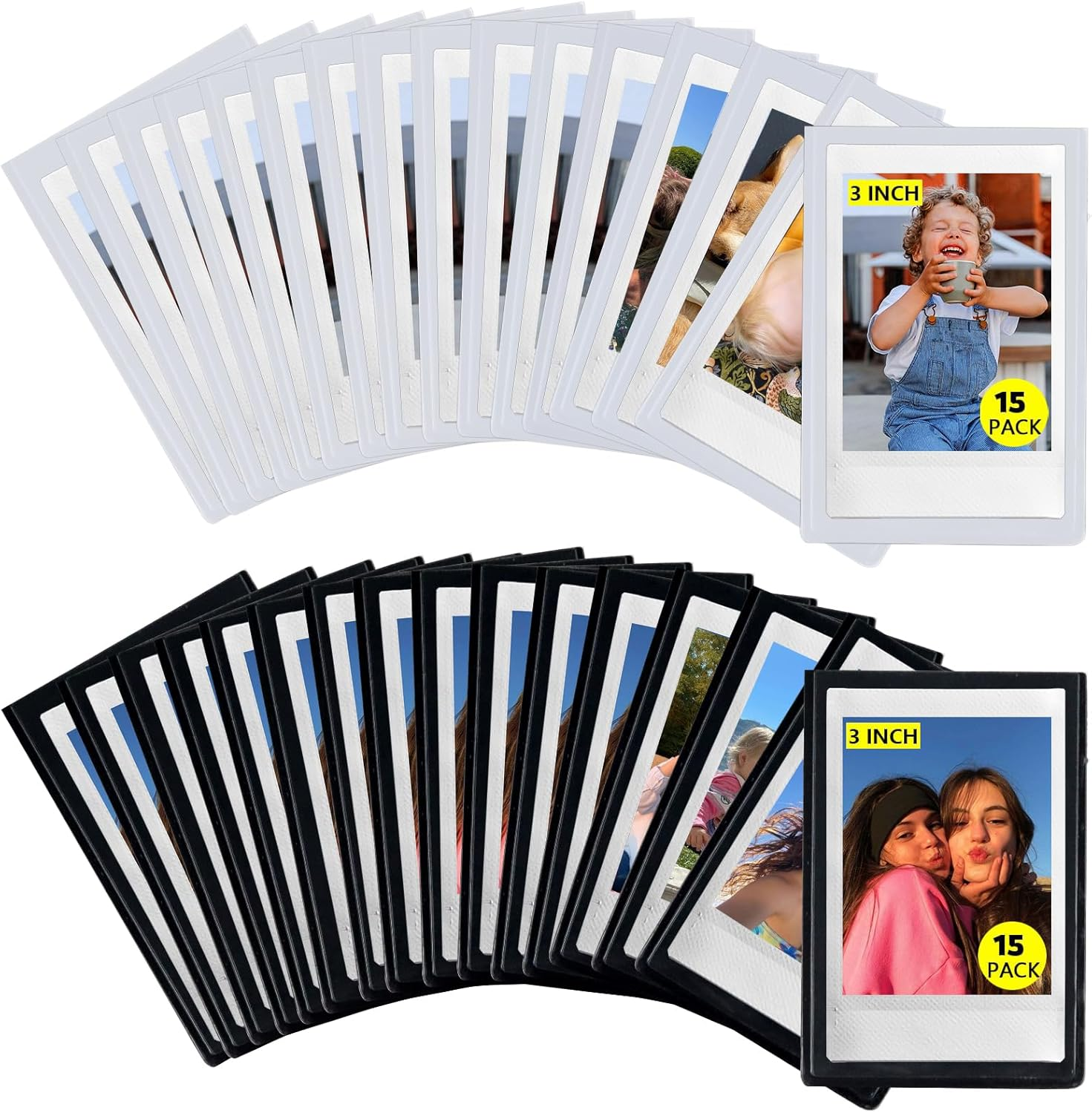 CAIYOULE Instax Mini 3 Inch Magnetic Pocket Picture Frame, 30 Pack Polaroid Magnets for Refrigerator, 2.5 X 3.5 Small Wallet Size Picture Frames Photo Holder, BLACK&WHITE