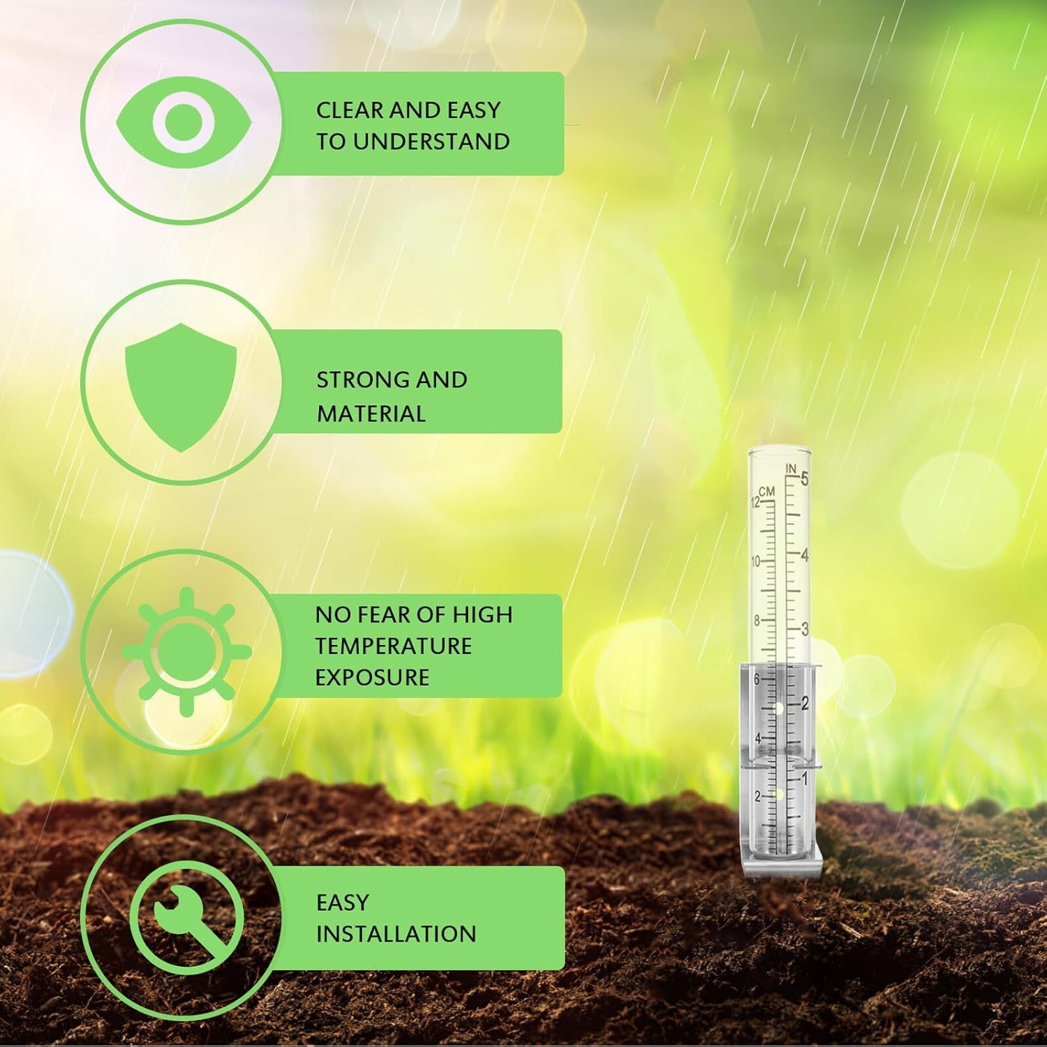 Stainless Steel Rain Gauge Bracket with Glass Measuring Device for Outdoor Patio Garden Weather-Resistant Rain Measuring Tool with Secure Mounting for Accurate Rainfall Readings image number 5