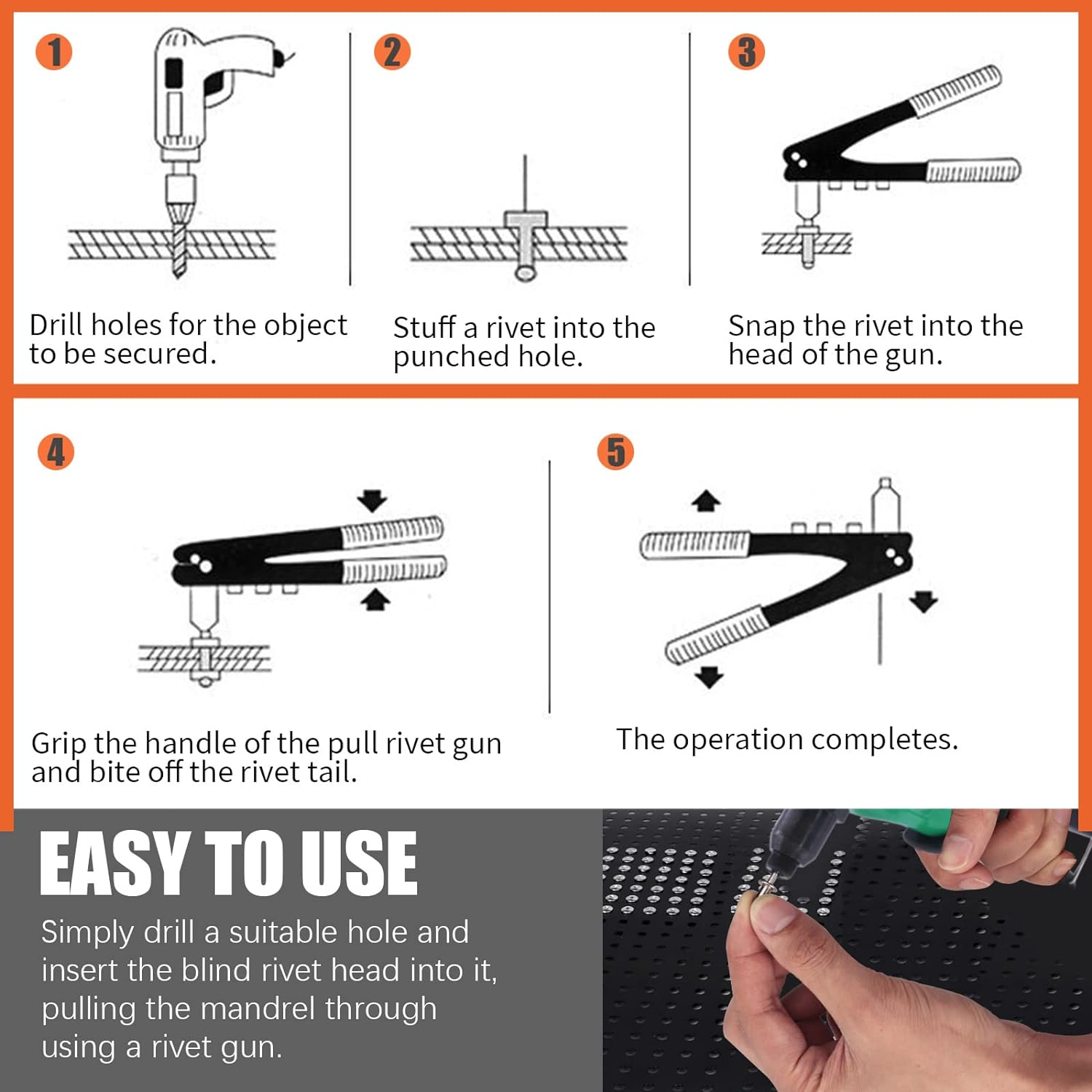Tanstic 121Pcs 8&rdquo; Rivet Gun with Aluminum Rivets Assortment Kit, Rivet Gun Kit, M2.4 M3.2 M4 M4.8 Blind Rivets Pop Rivets with Storage Case image number 1
