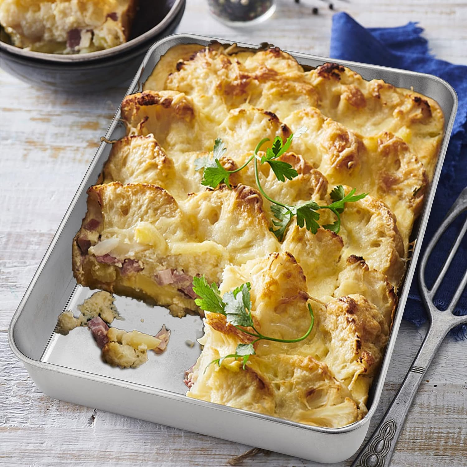 Baking Tray, Haware Stainless Steel Small Casserole Dish, Fat Pan, Oven Mould, Set of 2, Rectangular Deep Oven Tray, Cake Tray for Baking/Roasting/Serving, Non-Toxic & Healthy, Dishwasher Safe image number 3