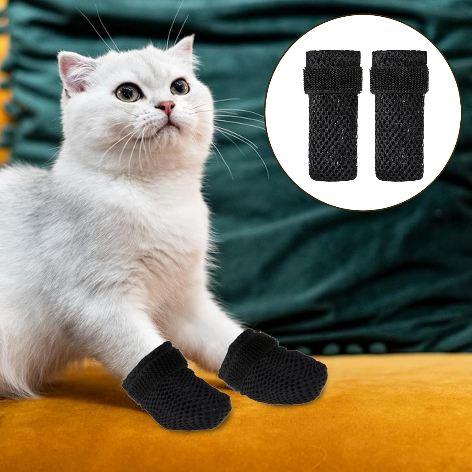 KALIONE Cat Boots - 4 Packs Claw Covers, Black anti Scratch Mittens, Breathable Mesh Foot Covers, Adjustable Claw Protectors for Indoor Cat Bathing & Nail Cutting