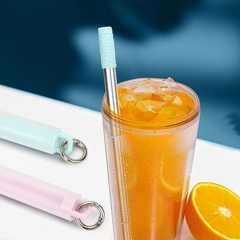 3PCS Reusable Straws Collapsible Stainless Steel Straws with Cleaning Brush & Silicone Tips, Portable Travel Telescopic Drinking Straws with Storage Case. image number 3
