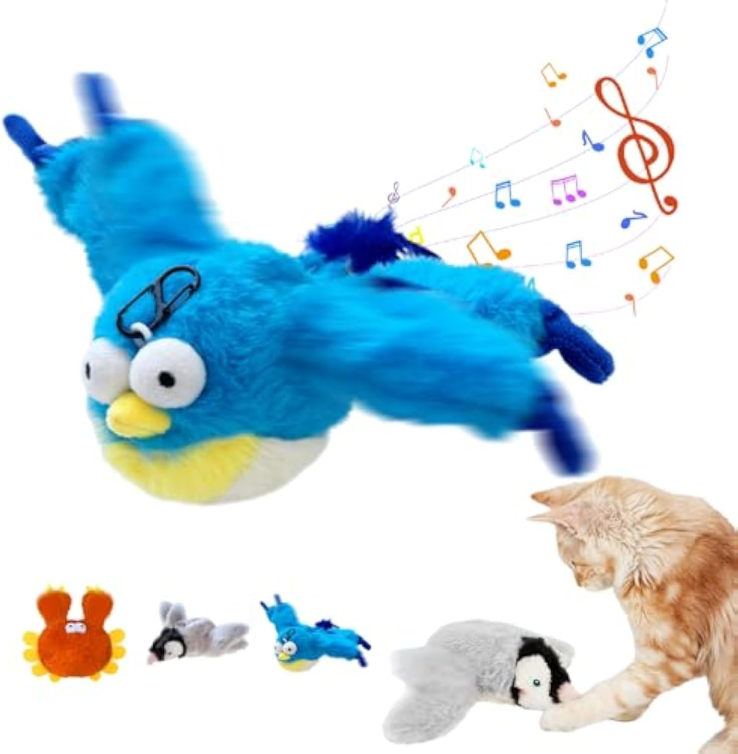 Interactive Flapping Bird Cat Toy with Chirping Sounds, Plush Flying Bird Toy for Indoor Cats (4#) image number 6