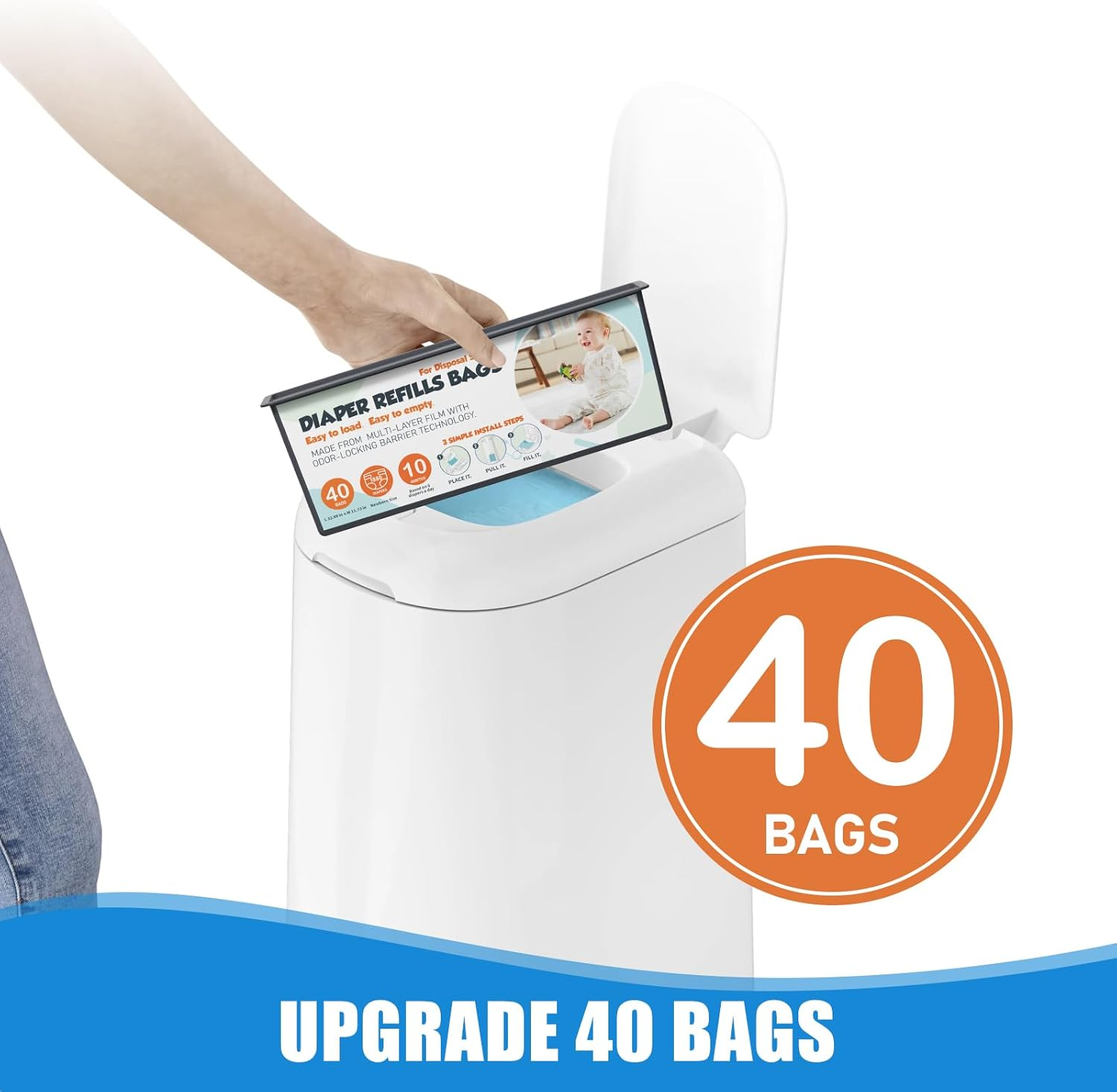 Upgrade Diaper Pail Refills Bags with 40 Bags Compatible with Genie Easy Roll Signature and Platinum Diaper Pails, 7-Layer Odor-Barrier Technology, 3 Pack (120 Bag)