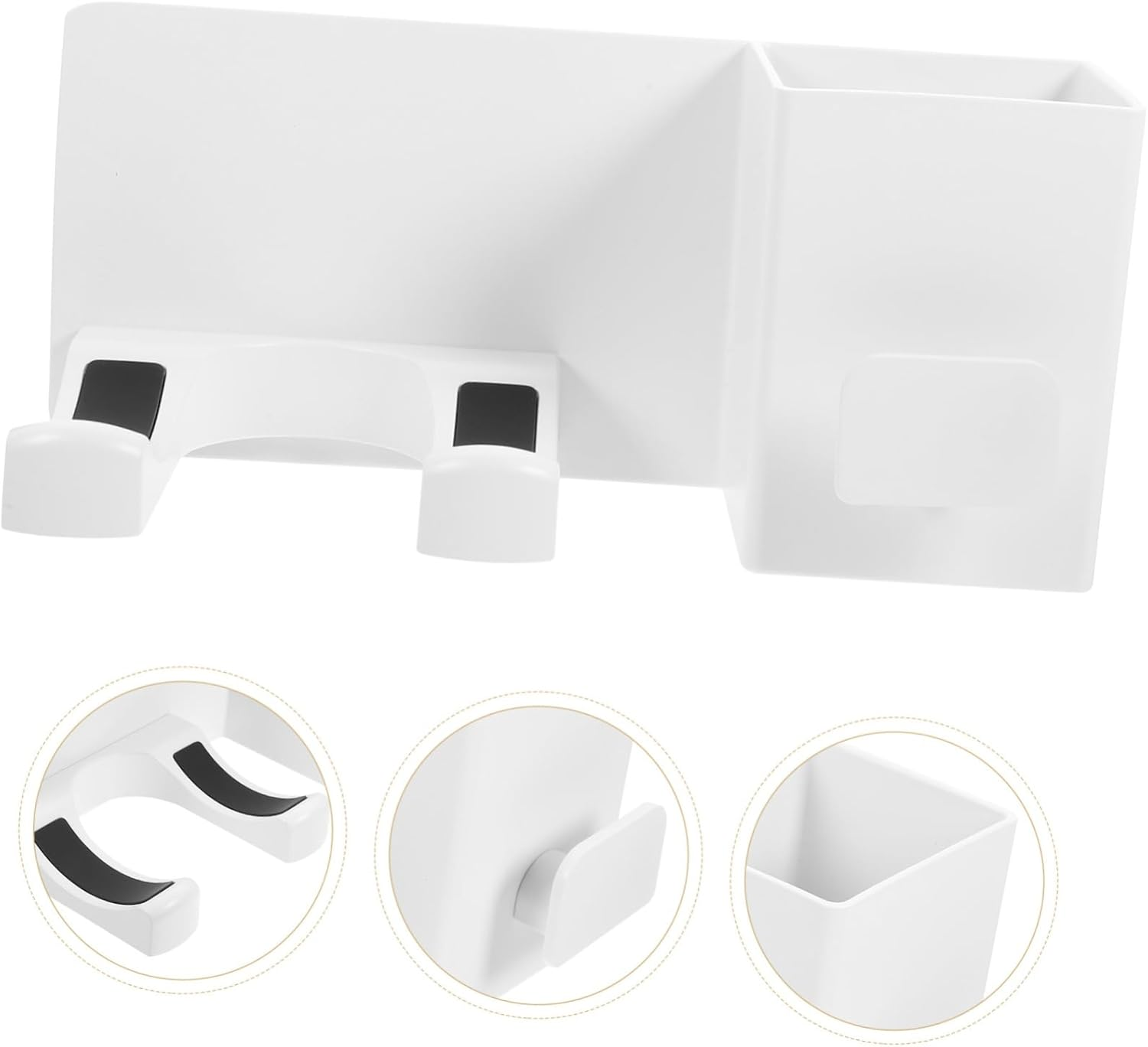 SHOWERORO Hair Dryer Wall Mount Holder with Storage Shelf, Adhesive No-Drill Bathroom Hair Tool Organizer Rack, White Space-Saving Blow Dryer Hook for Home Use image number 6