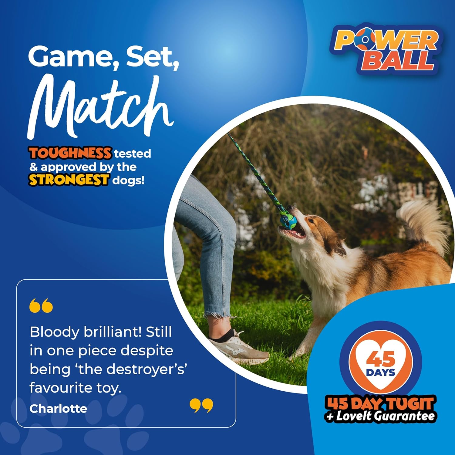 Tug-E-Nuff - Powerball Bungee Tug | Shock Absorbing Bungee Handle | Durable Ball Toy for Dogs | Ideal for Interactive Dog Training and Dogs of All Ages | 43Cm (17Inches) in Size - Green image number 4