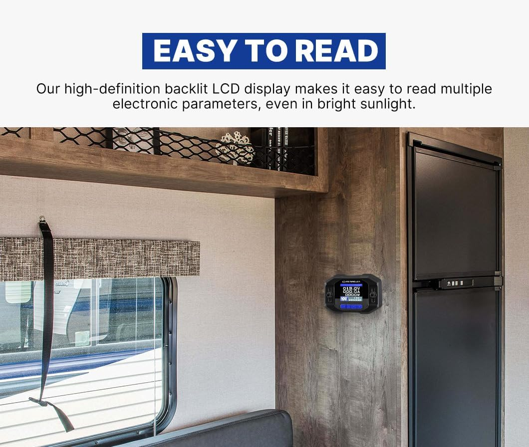 ATEM POWER 12V 500A Battery Monitor with Shunt Wire, LCD Display, Real-Time Monitor Voltage Current Watt Compatible with Lithium, Lead-Acid, AGM, Gel Batteries, Flush Mount Available image number 6