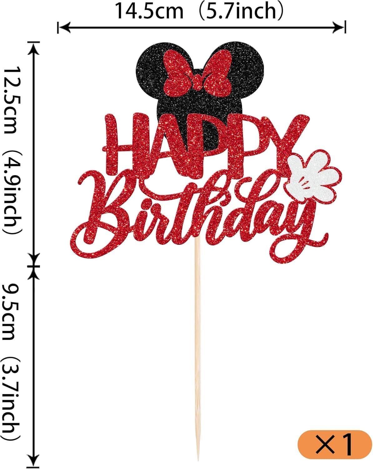 1 Pack Mouse Happy Birthday Cake Toppers Glitter White Gloves Bow Mouse Inspired Birthday Cake Pick for Baby Shower Kids Birthday Party Cake Decorations Supplies (#6) image number 4