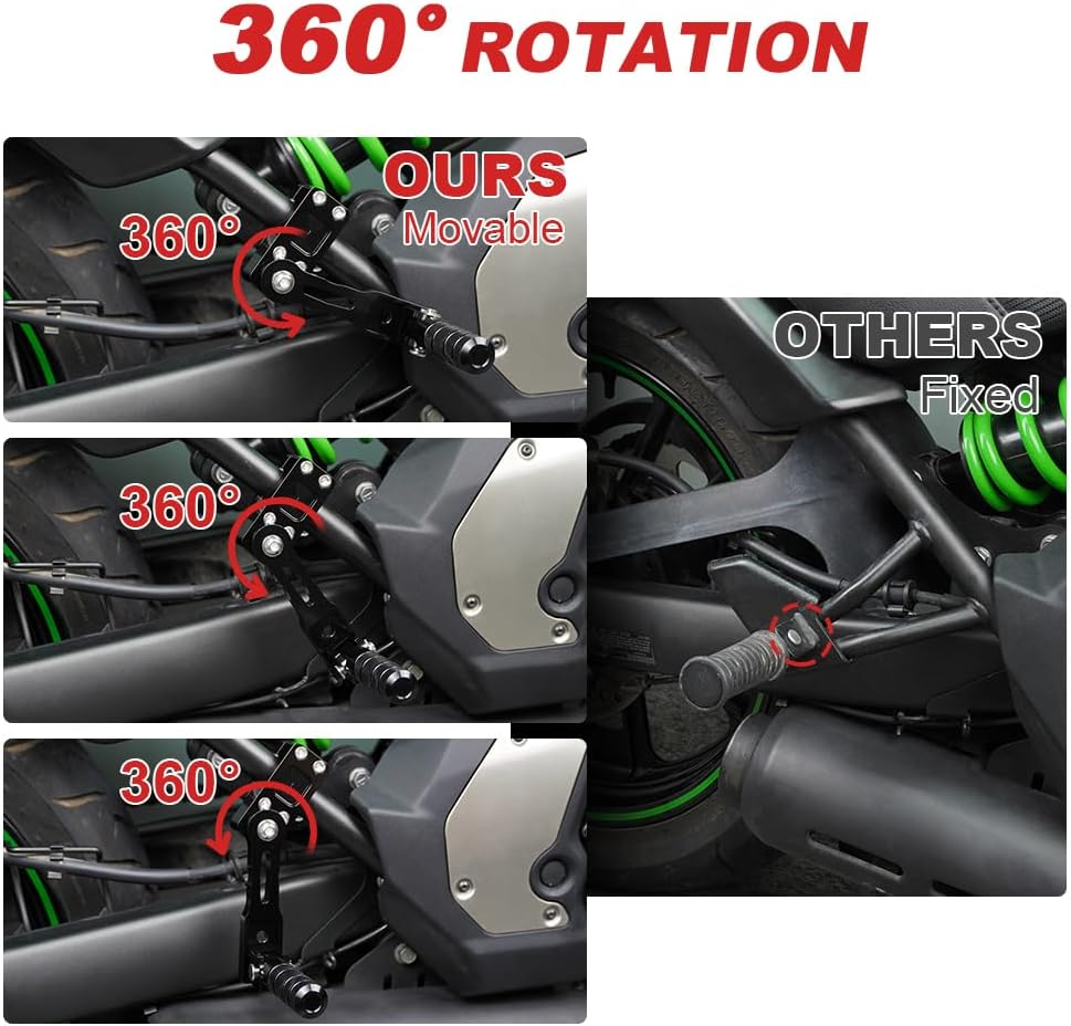 Xitomer Adjustable 22-28Mm Black Aluminum Passenger Footpegs for Vulcan 650 / S 2015-2024 Cruiser Motorcycle image number 5