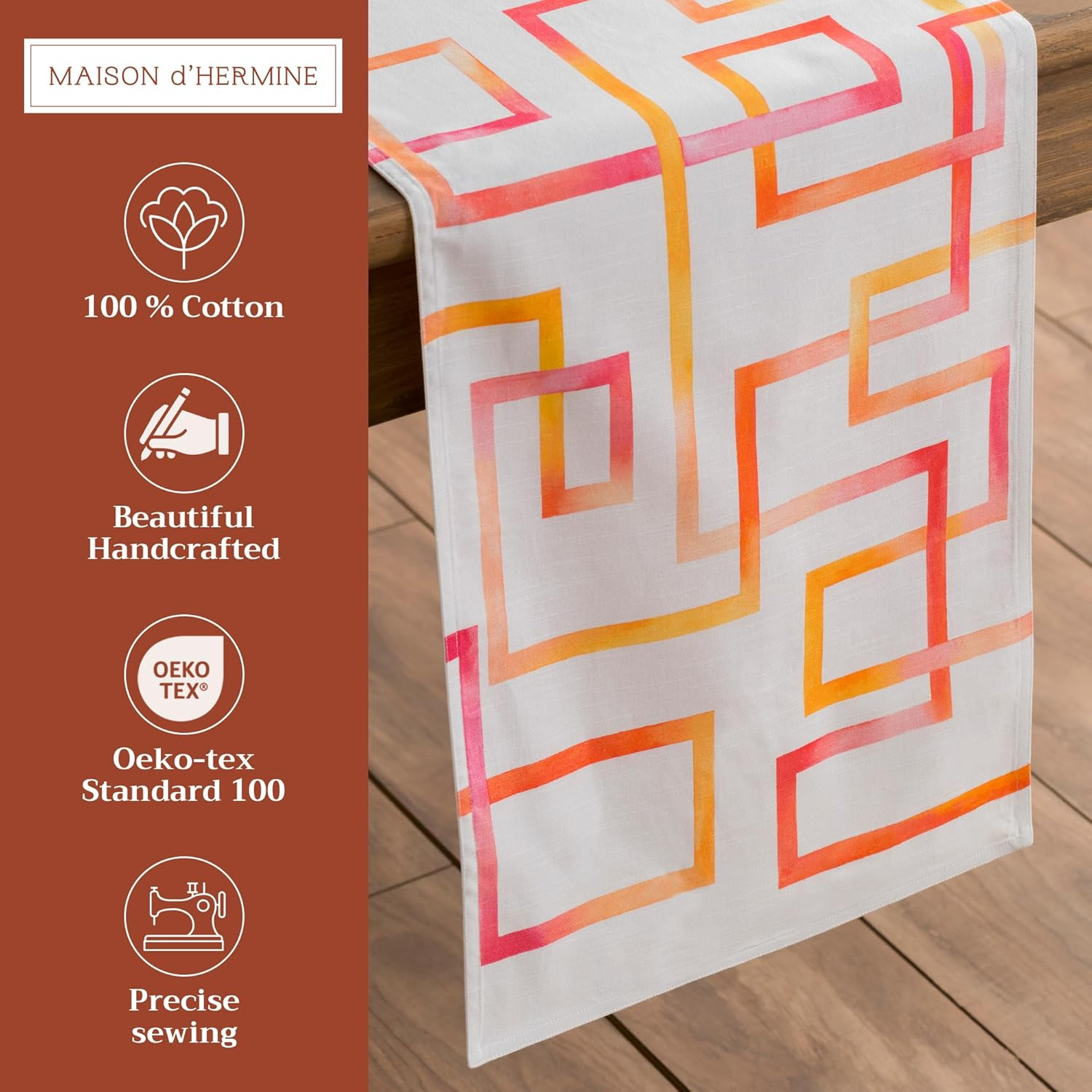 Maison D'Hermine Table Runner 100% Cotton Double Layer Table Runners 72 Inches Long Decorative for Home Kitchen Dining Party Baby Shower Wedding Bridal Shower Spring Summer (Summer Maze, 14.50" X 72") image number 5