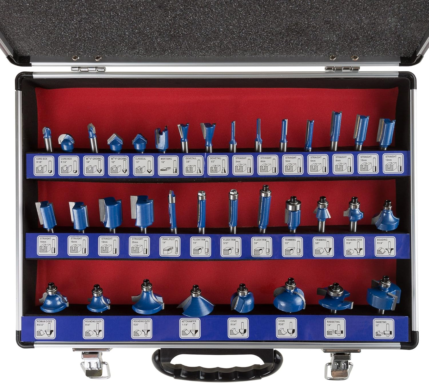 Stalwart 35-Piece Router Bits Set - Carbide Woodworking Tool Kit for Home Improvement - Includes Allen Wrench and Aluminum Carrying Case By image number 3