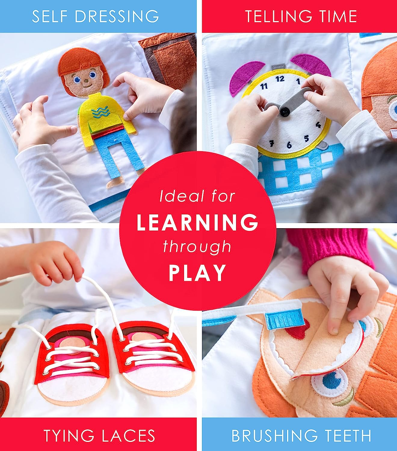 Curious Columbus Quiet Book. My Big Day Activity Busy Book &ndash; Montessori Toy for Toddlers, Educational Toy for Preschool and Early Learning, Toddler Airplane Travel Essentials. (Red) image number 4