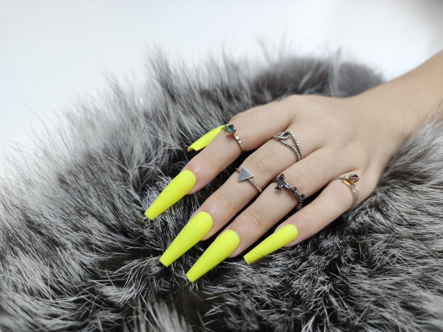 Press on Nails Fake Long Coffin Nail Tips Yellow Matte 20 Pcs image number 1