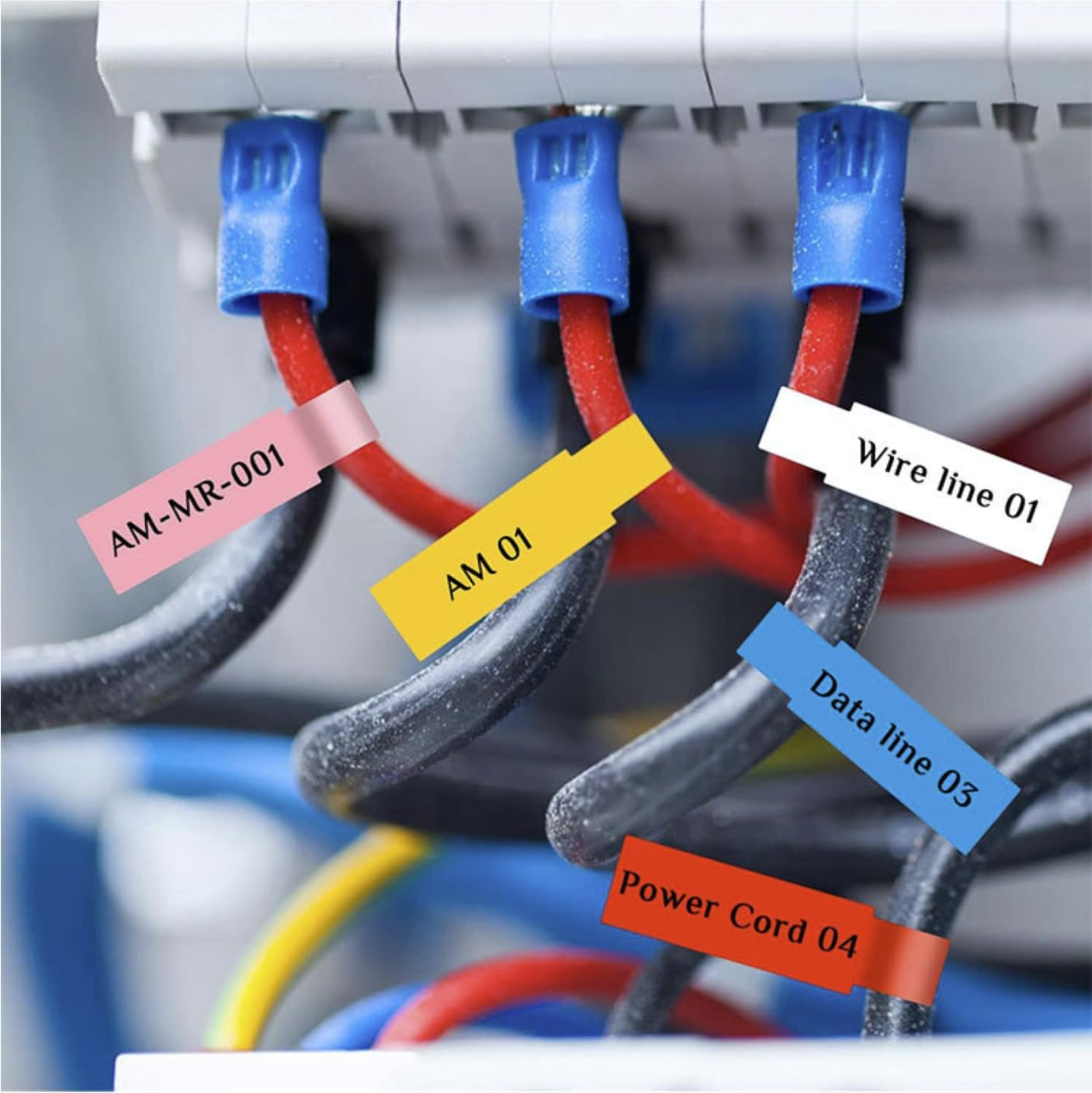 Manusticker Durable Cable Labels - Waterproof, Writable, Strong Adhesive - 8 Colors - 240Pcs / 8 Sheets image number 1