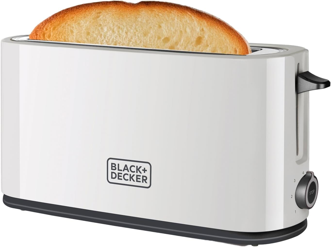Black+Decker BXTO1001E - Toaster 1,000 W, Toaster with Extra Large Slot, 7 Toast Levels, High Lift Function and Stop Function, Cable Storage, White image number 1