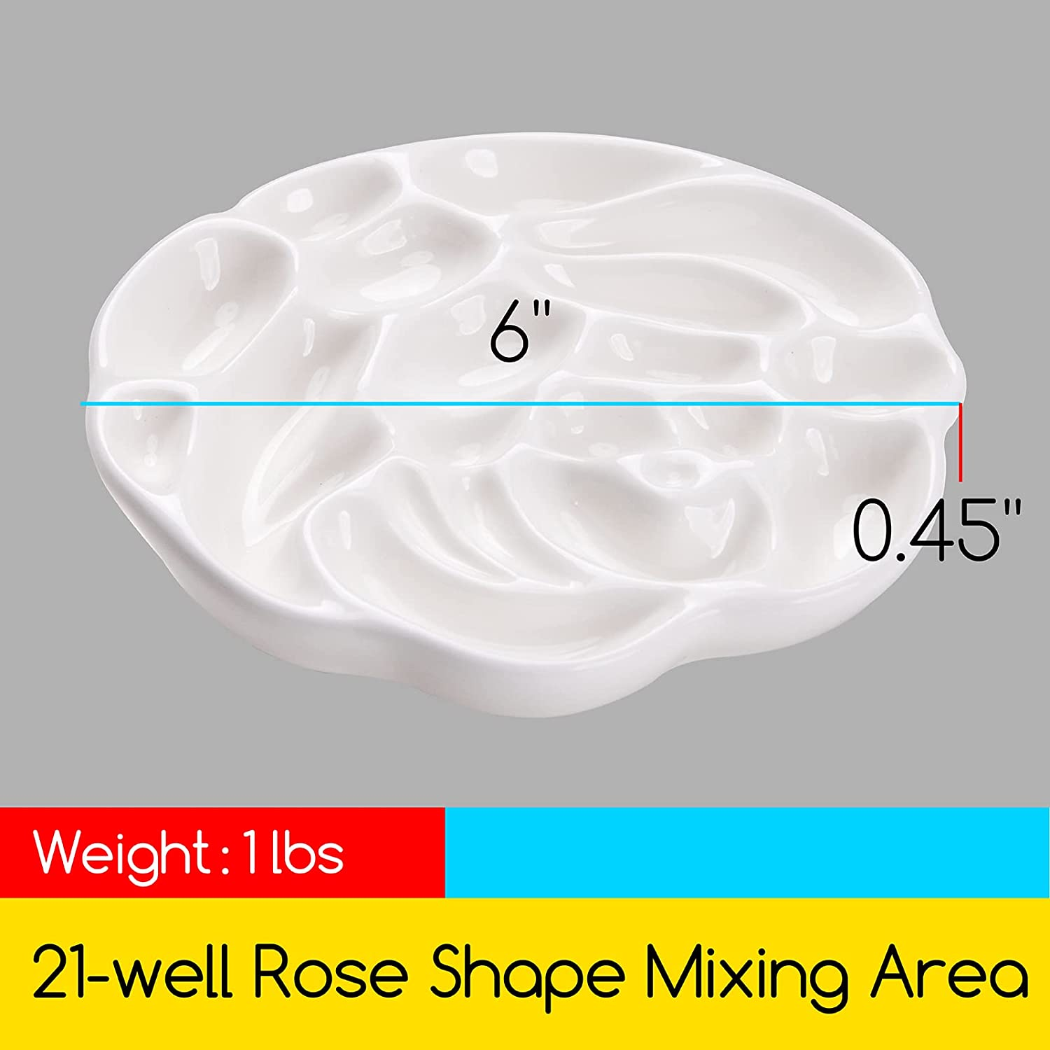 MEEDEN Ceramic Art Paint Palette - Porcelain Mixing Tray for Watercolor, Gouache, Acrylic Painting - 15Cm Rose Artist Palette image number 5