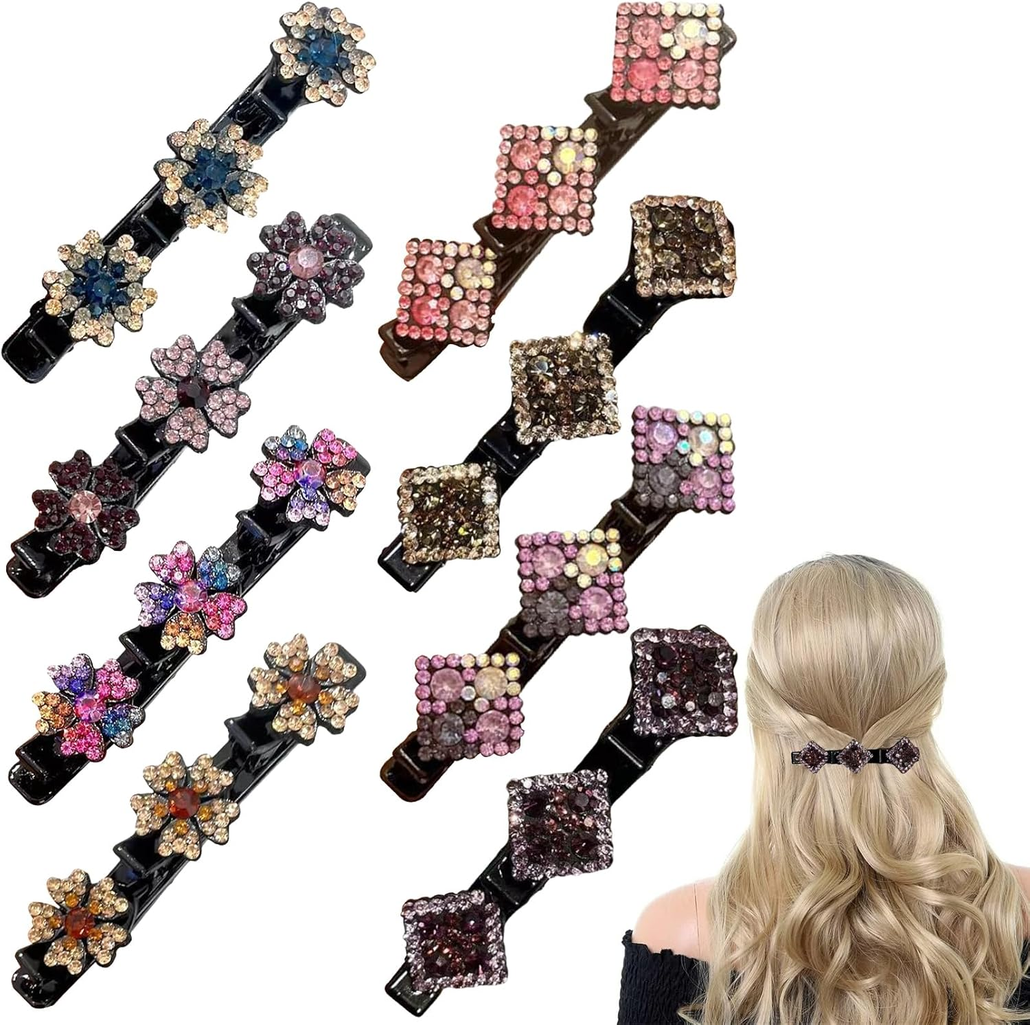 AHEJIOO 8 Piece Hair Accessories Set for Women - Hummingbird Hair Clips with Crystals, Double Layer Hair Clips and Headband Women - Sparkly Braided Designs for Any Occasion image number 2
