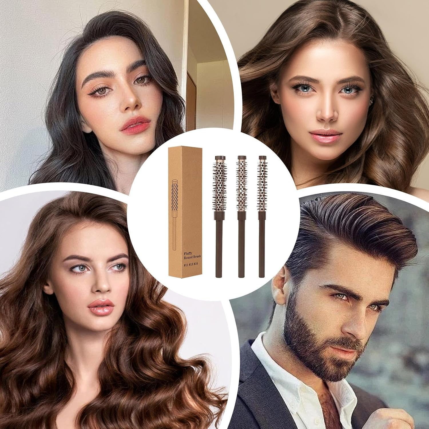 Small round Hair Brush - Professional Styling Brush, Heat Retaining Ceramic | Lightweight Temperature Resistant Gentle Nylon Bristles, Curling Comb, Quiff Roller Styling, Drying, Accessories image number 6