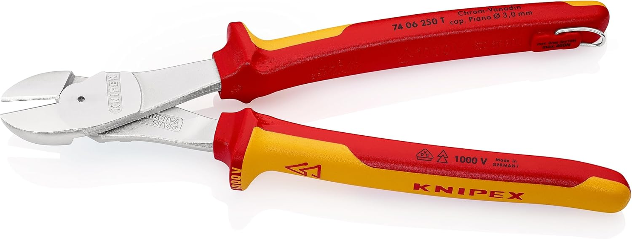 Knipex 74 06 250 T BK Tethered High Leverage 1000V Diagonal Cutter, 250 Mm Length