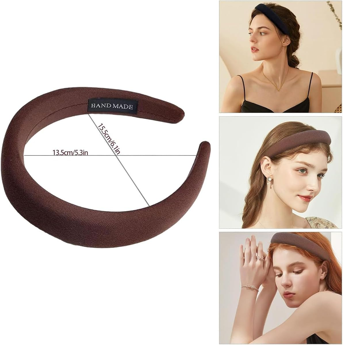 3 Pcs Wide Headbands, Women Soft Sponge Padded Non-Slip Headbands for Women Hairbands Hair Accessories(Black Brown Khaki) image number 1