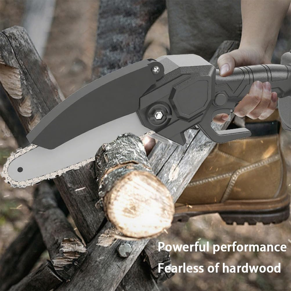 Mini Cordless Chainsaw, 4 Inch Rechargeable Electric Handheld Chainsaw with Toolbox Rechargeable Batteries, Chains and Security Lock for Tree Branches,Courtyard, Household and Garden, Black image number 2